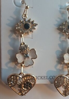 Gold and Black Heart Drop Earrings